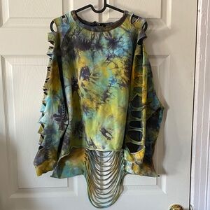 TOV Los Angeles Women’s Size 38 Vibrant Tie-Dye Long Sleeve Top W/ Cut Outs